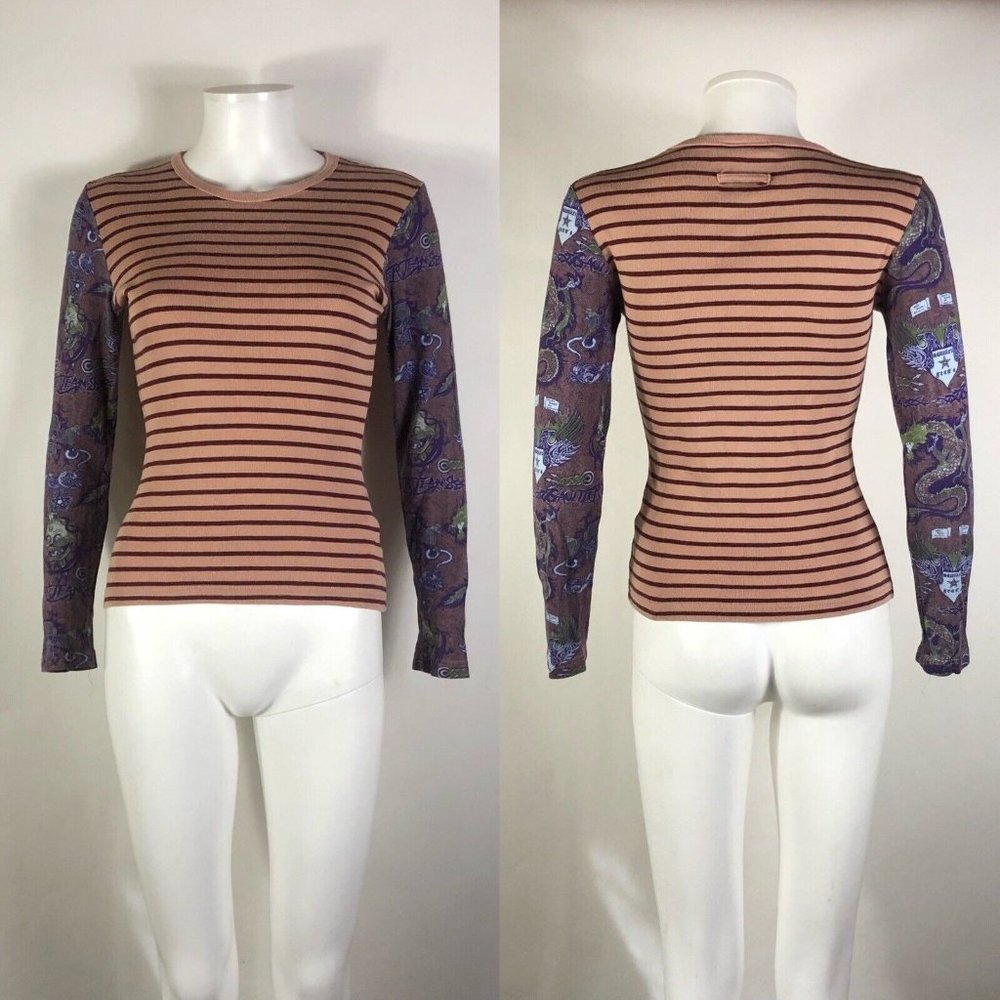 Rare Vtg Jean Paul Gaultier Jean’s Striped Tattoo Sleeve Top S